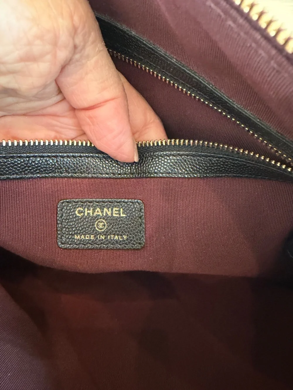 CHANEL Black Leather Caviar Clutch Large